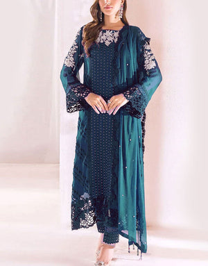 Trendy Embroidered Chiffon Party Wear Dress 2024 with Inner
