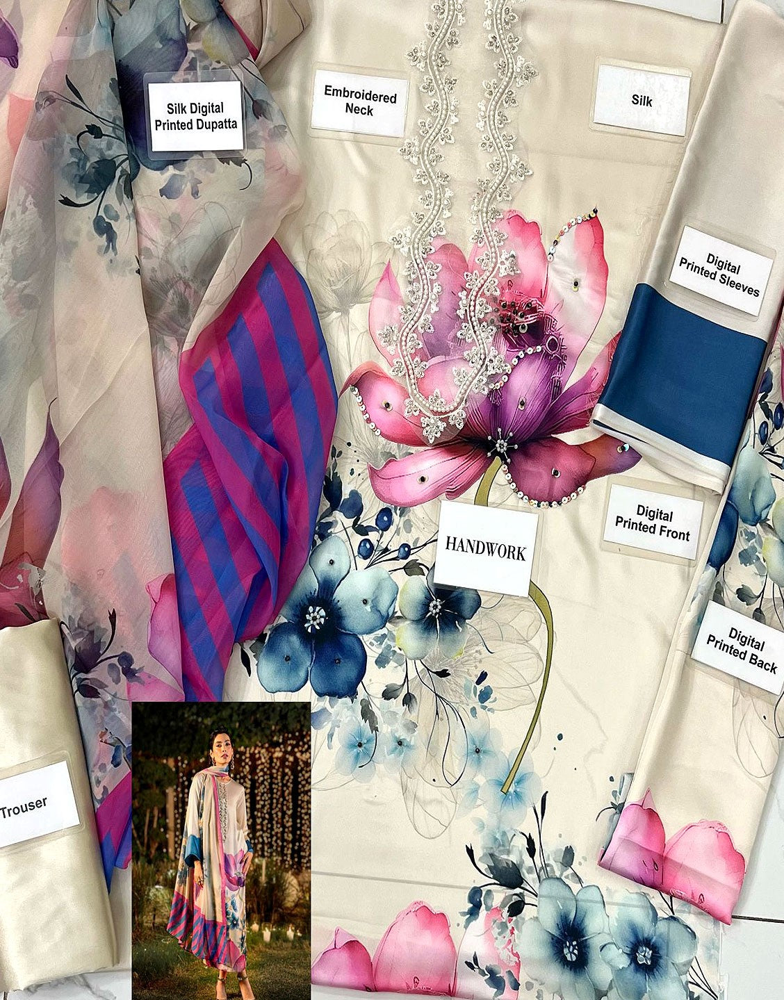 Lavish Digital Print Silk Party Wear Dress with Silk Dupatta