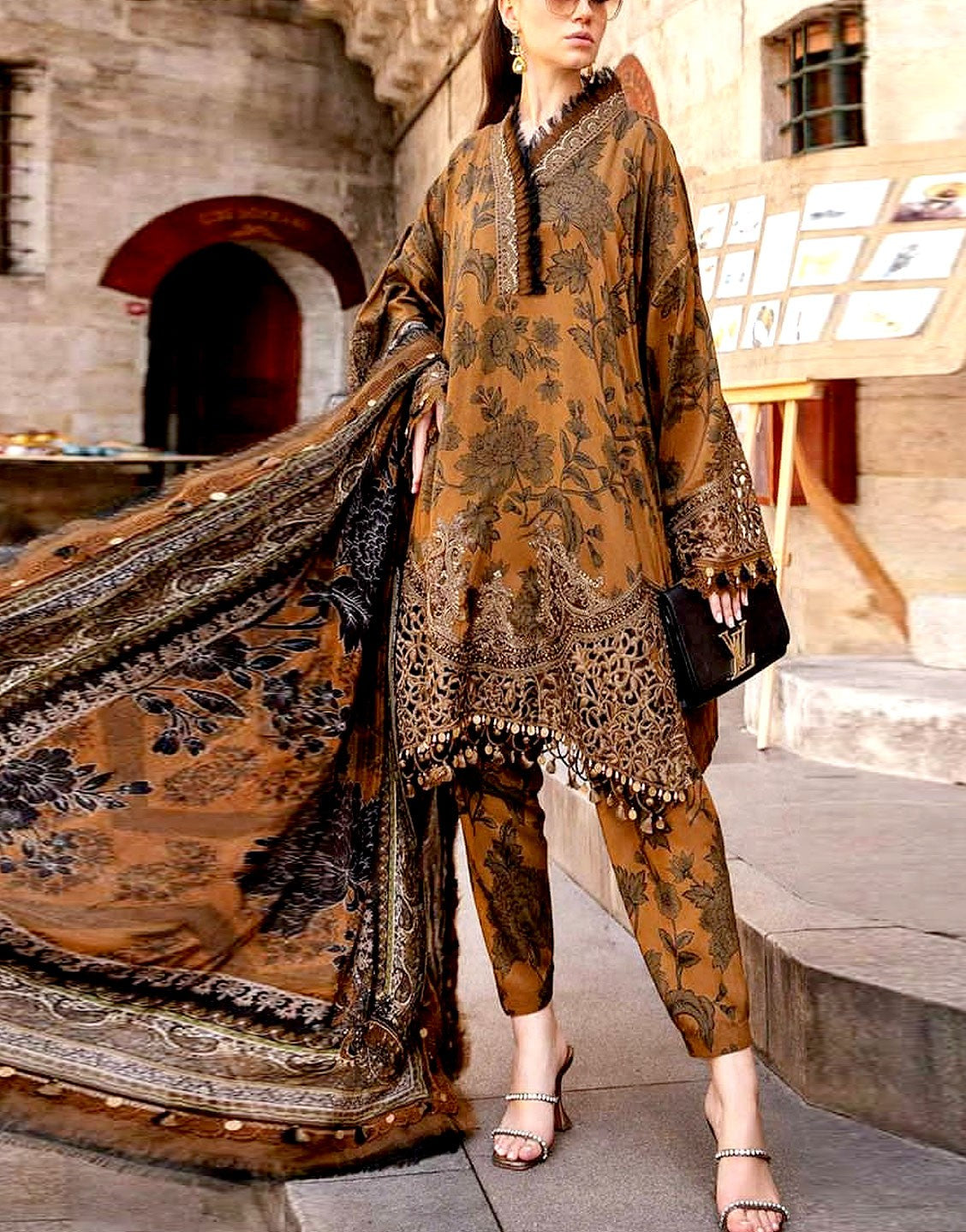 All-Over Print Embroidered Cambric Cotton Dress with Chiffon Dupatta – Best  Price Online in Pakistan