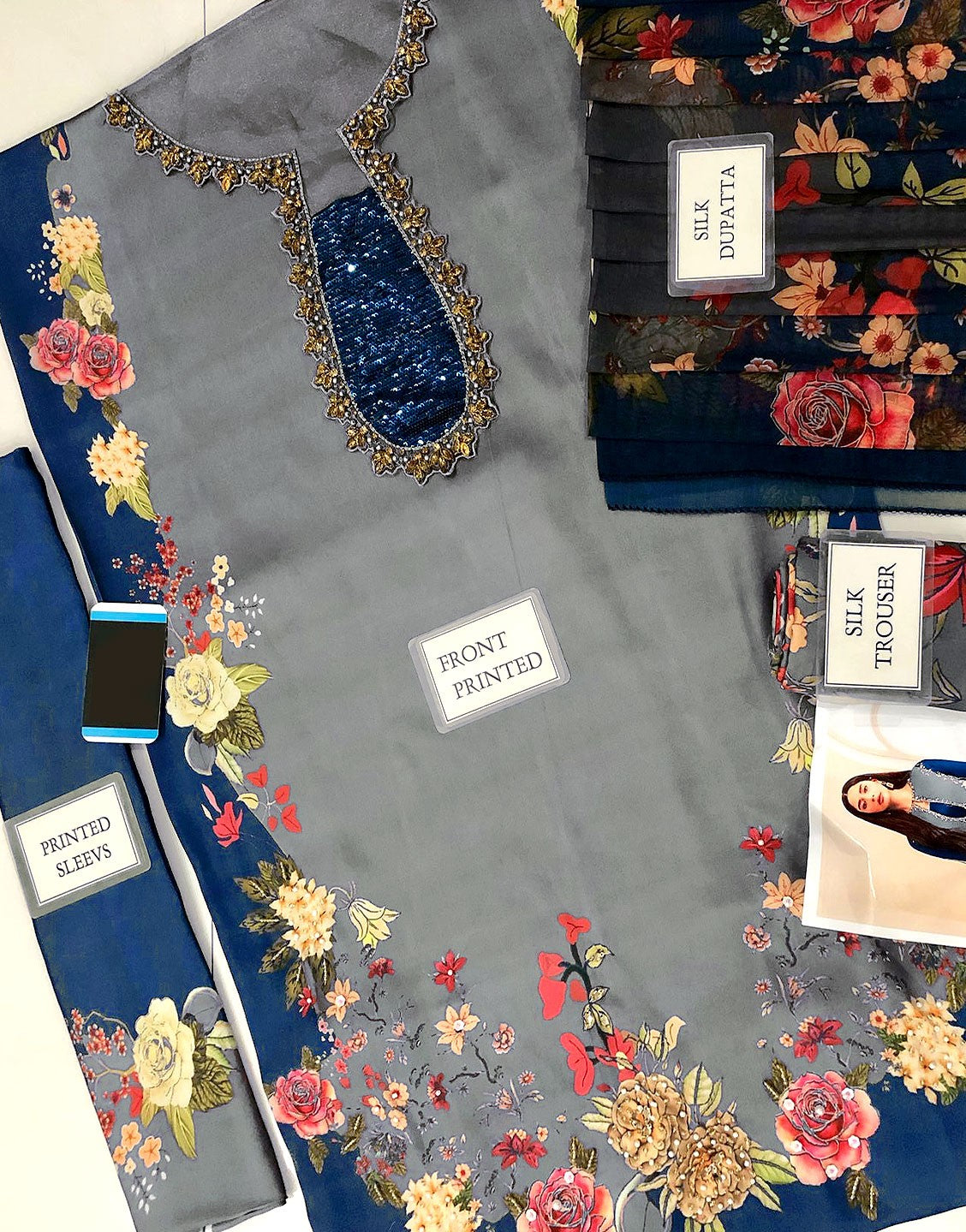 Digital Print Silk Party Wear Dress with Silk Dupatta