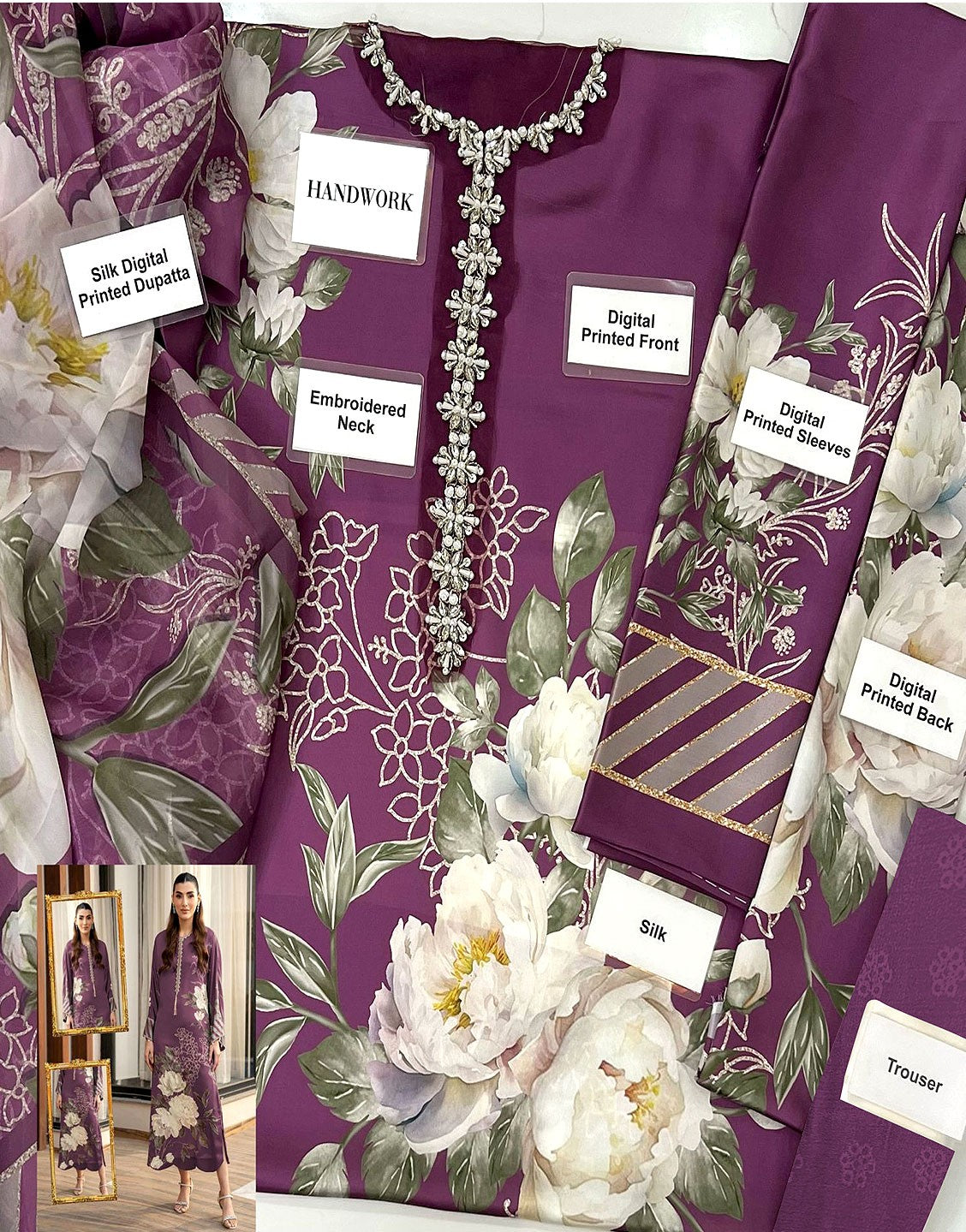 Digital Print Silk Party Wear Dress with Silk Dupatta