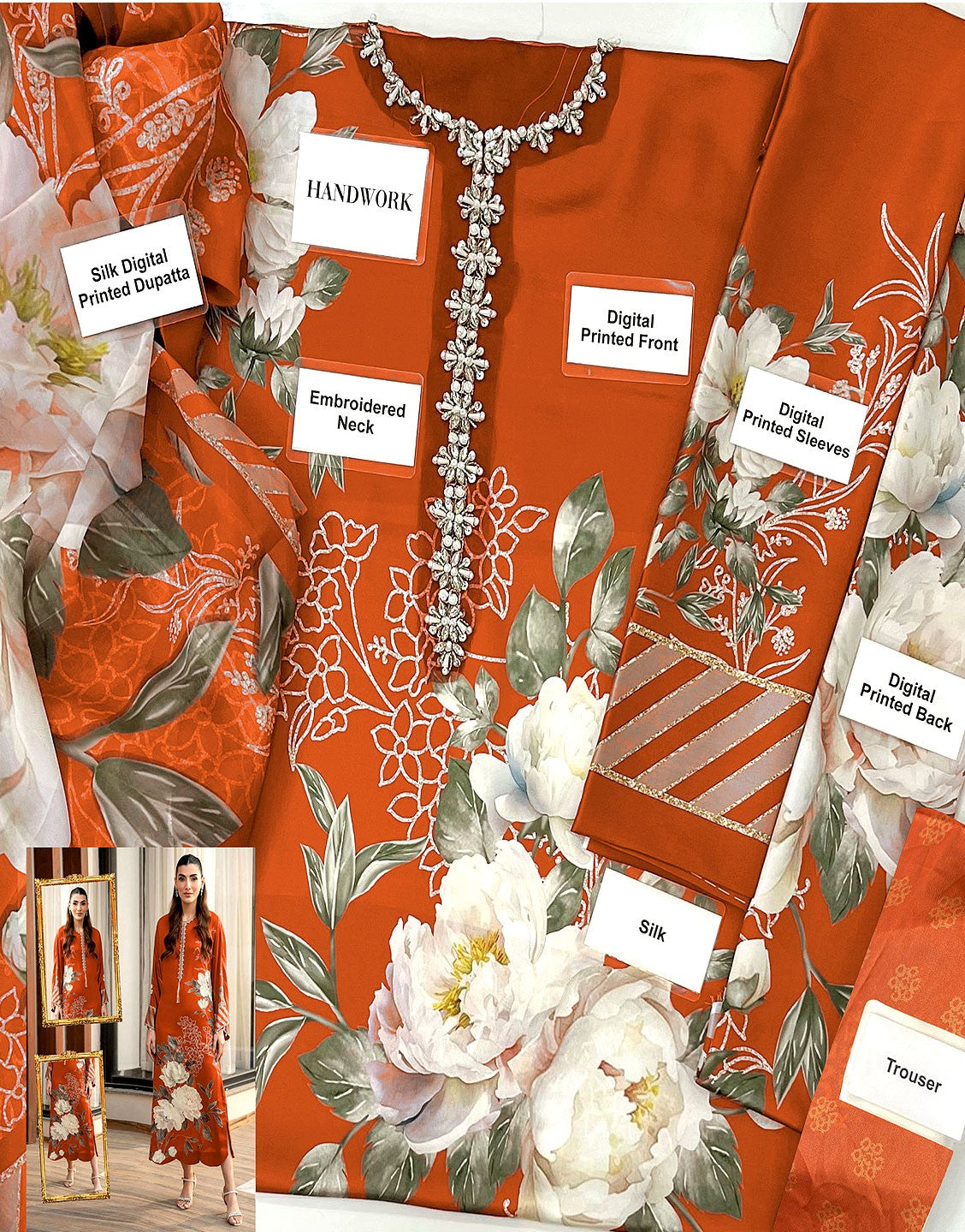 Digital Print Silk Party Wear Dress with Silk Dupatta