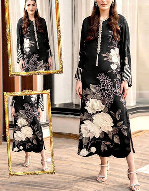 Digital Print Silk Party Wear Dress with Silk Dupatta