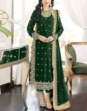 Fancy Embroidered Chiffon Party Wear Dress with Silk Trouser