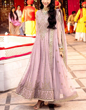 Heavy Embroidered NET Party Wear Frock with Net Dupatta