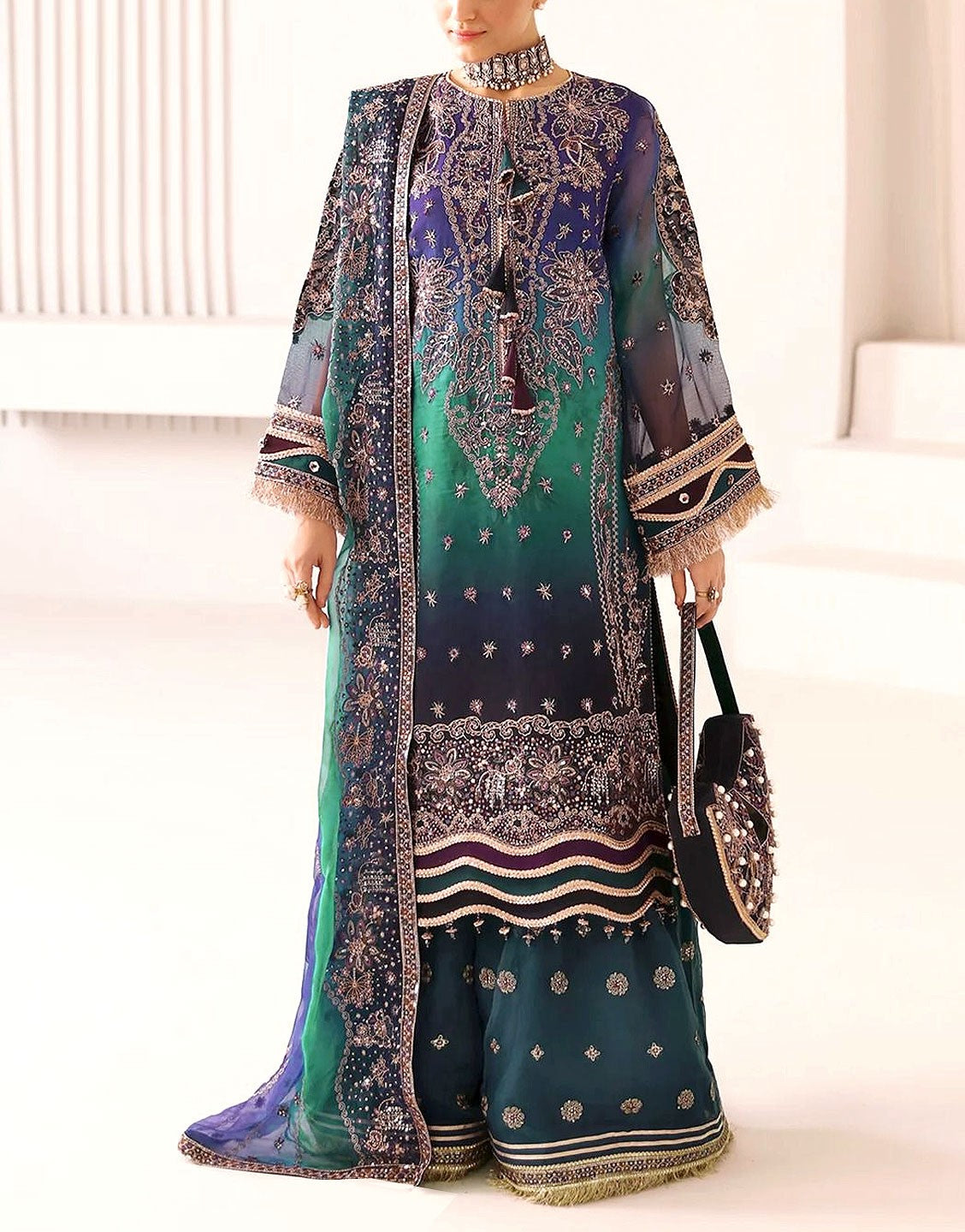 Handwork Heavy Embroidered Organza Wedding Dress