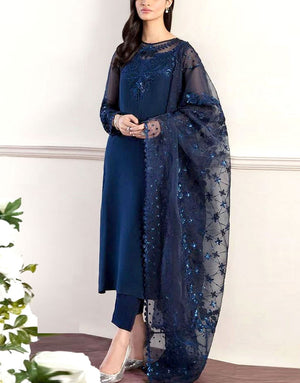 Fancy Embroidered Chiffon Party Wear Dress with Silk Trouser