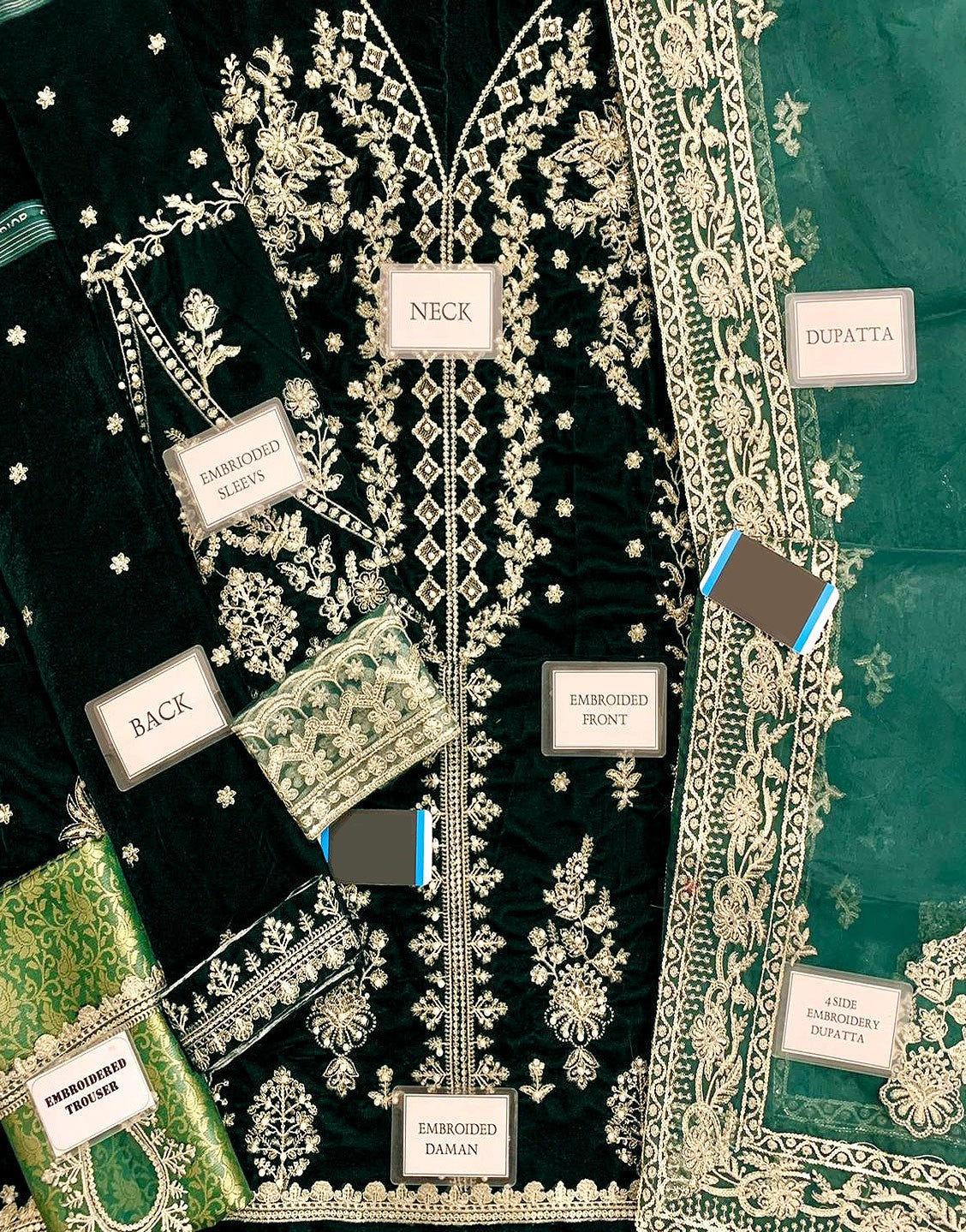 Luxury Heavy Embroidered Velvet Wedding Dress with Emb. Organza Dupatta