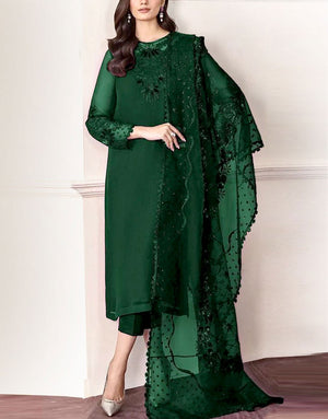 Fancy Embroidered Chiffon Party Wear Dress with Silk Trouser