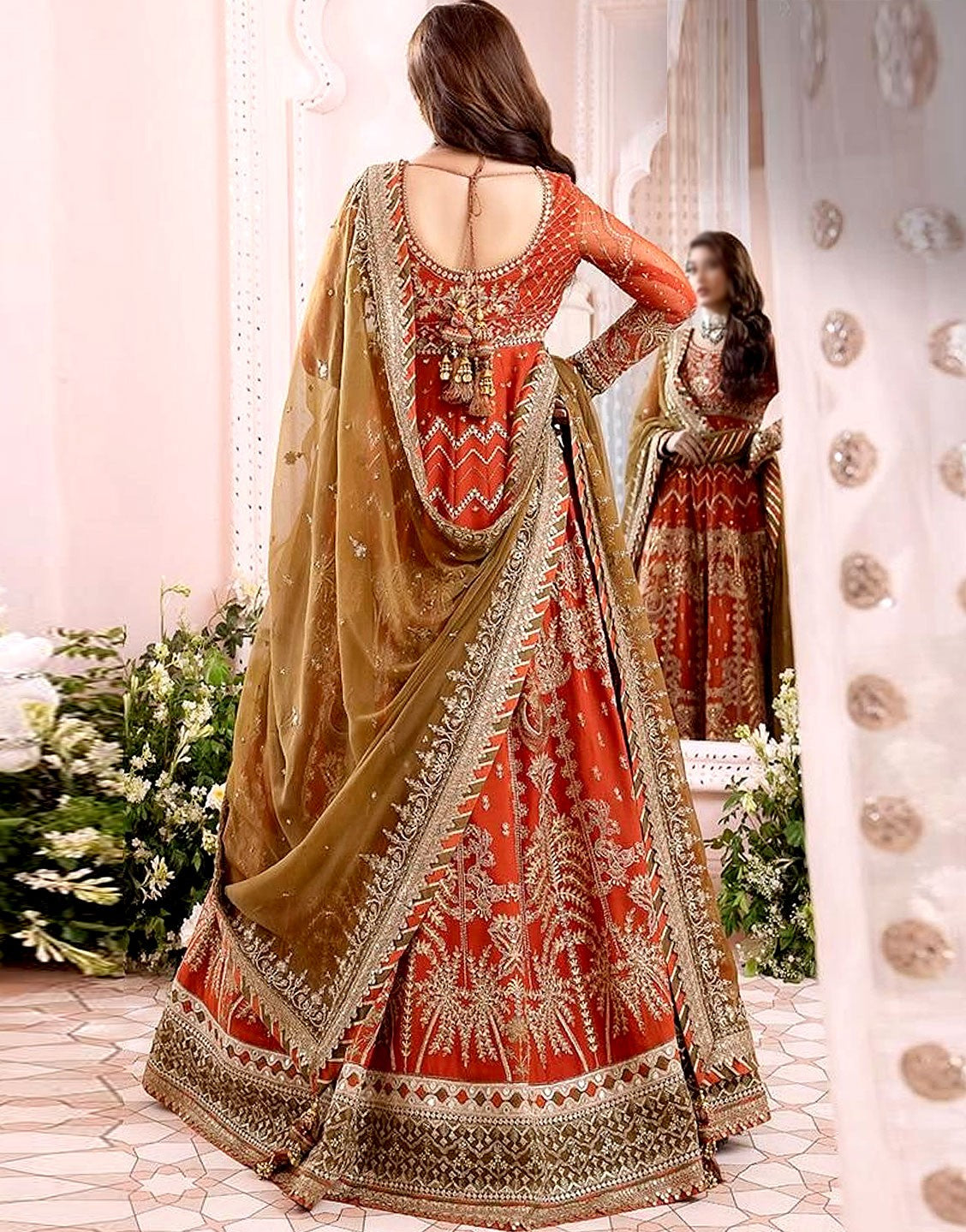 Luxury Handwork Heavy Embroidered Chiffon Bridal Maxi Dress