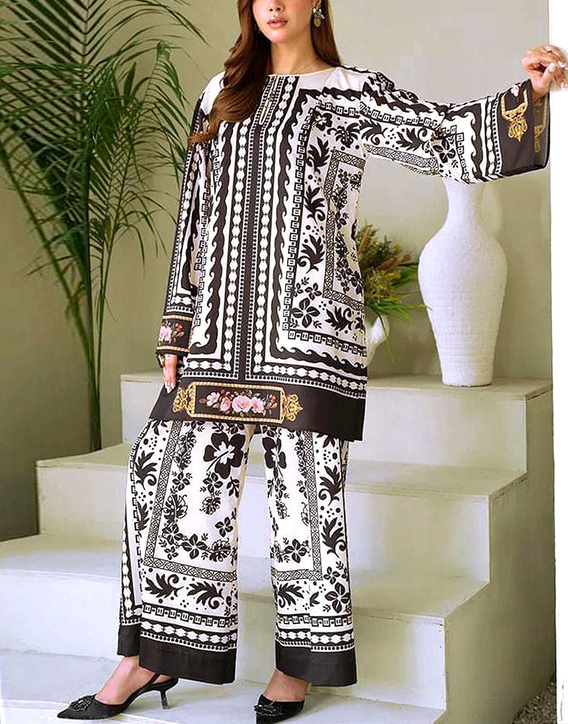 Digital Print Silk Party Wear Dress with Silk Dupatta