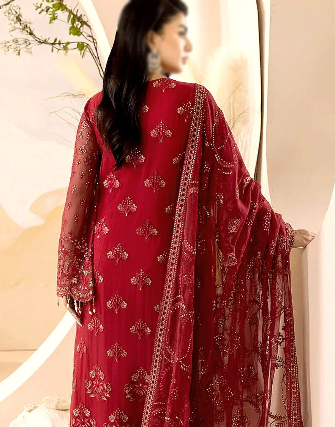 Heavy Embroidered Fancy Chiffon Party Wear Dress