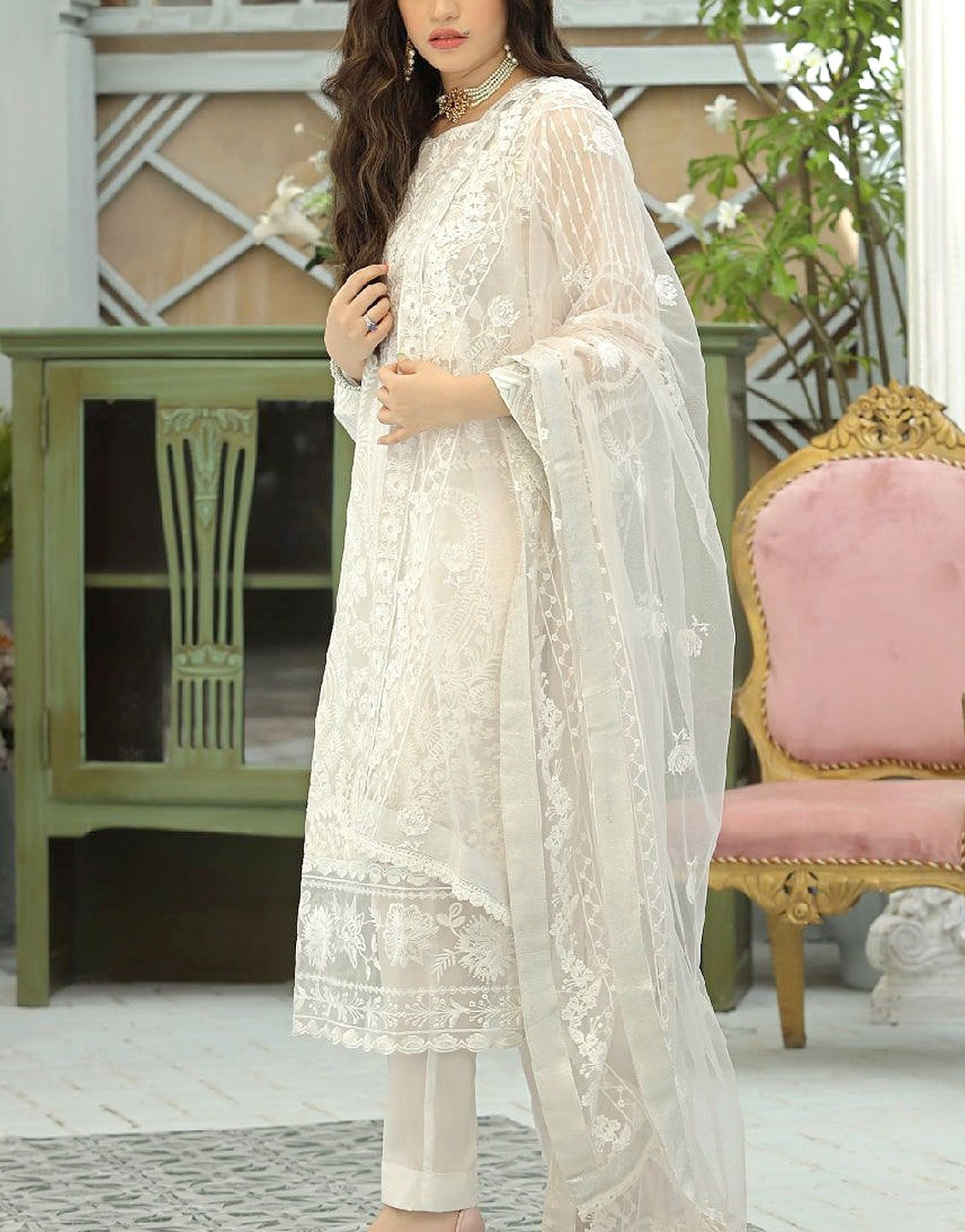 Heavy Embroidered Formal Organza Party Dress