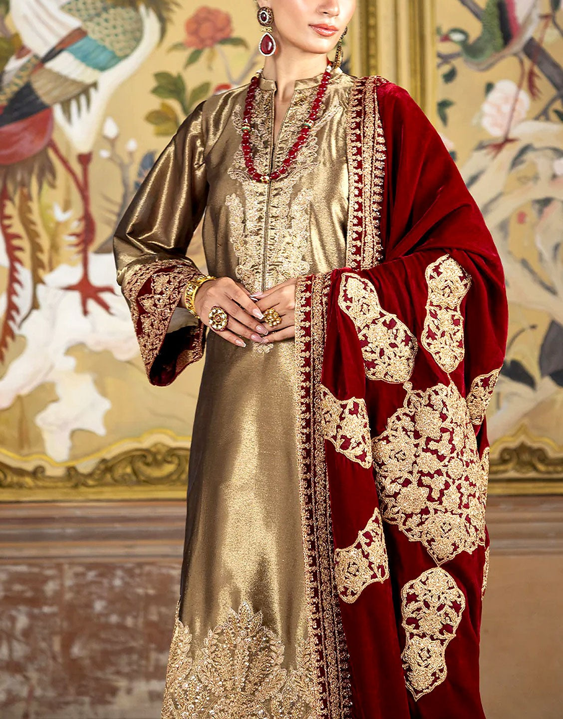 Heavy Embroidered Masoori Bridal Dress with Luxury Velvet Shawl