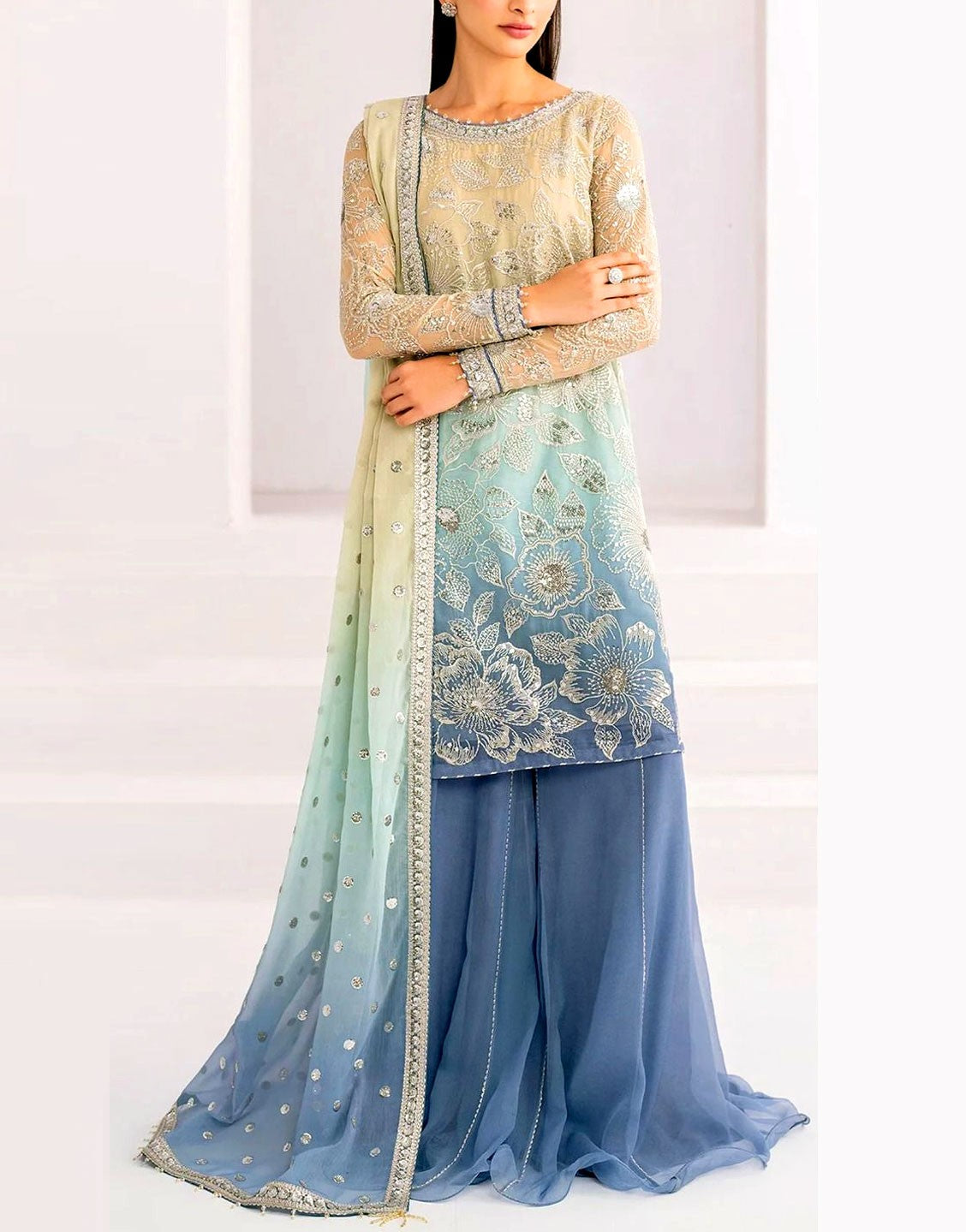Trendy Heavy Embroidered Chiffon Party Wear Dress