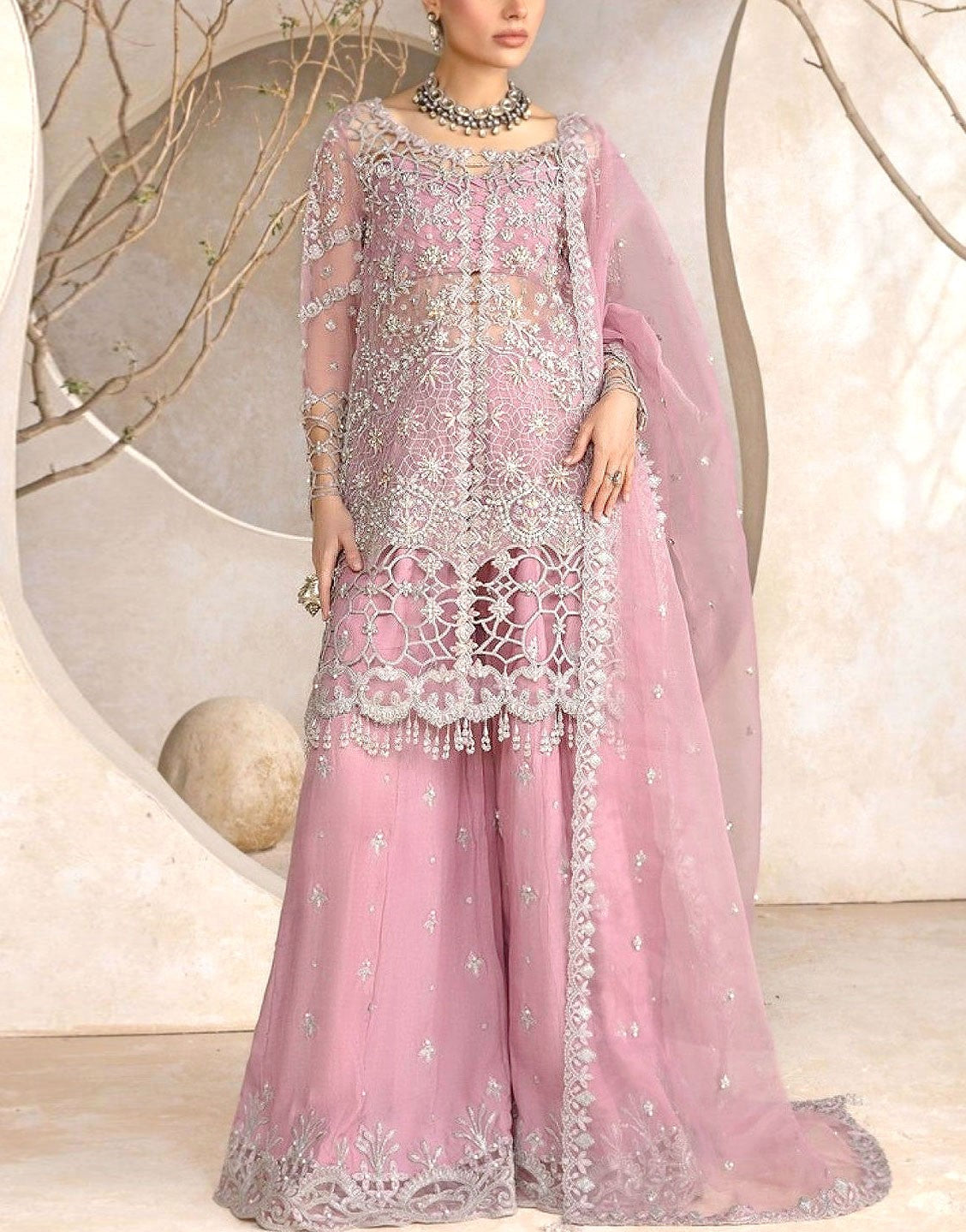 Luxury Embroidered with Cutwork & Handwork Organza Wedding Dress