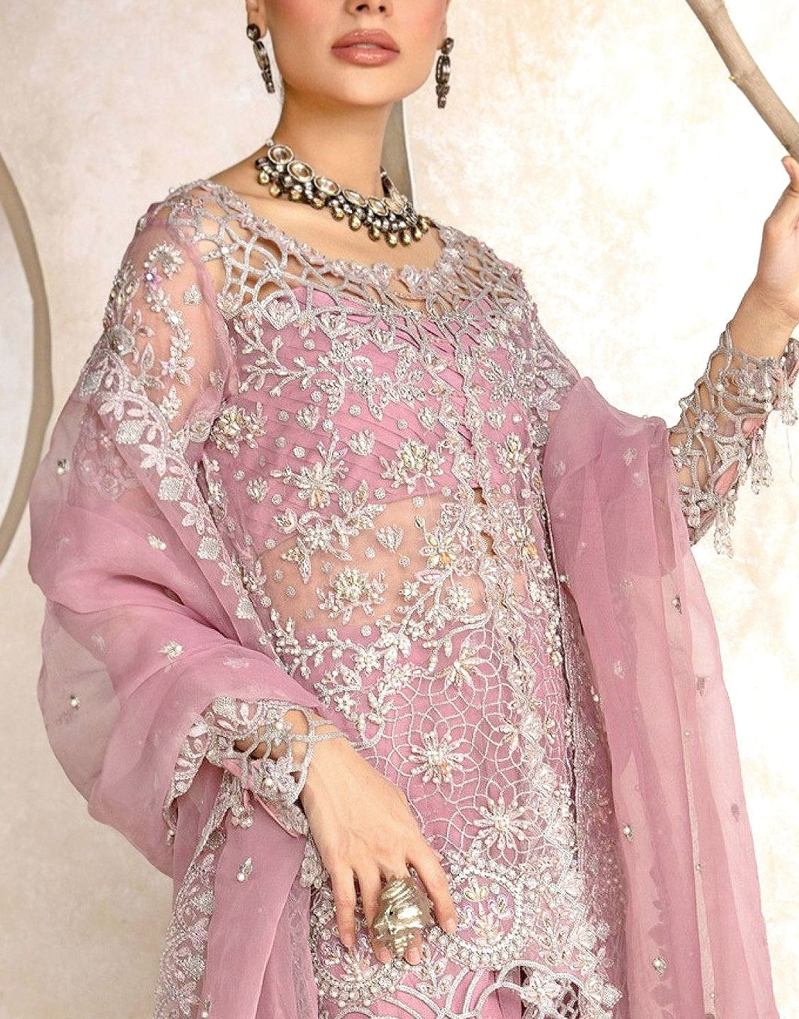 Luxury Embroidered with Cutwork & Handwork Organza Wedding Dress