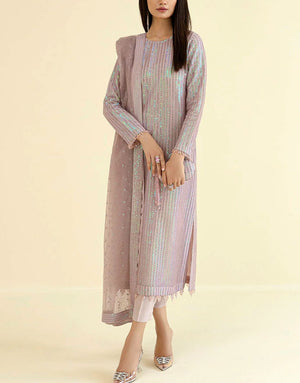 Glittering Sequins Embroidered Chiffon Party Dress with Net Dupatta