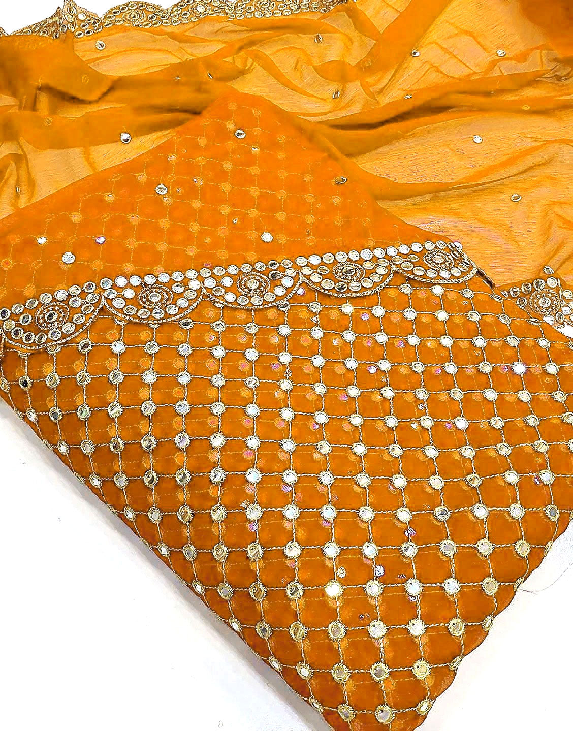 Hiba Bukhari Design: 3-Piece 9mm Chiffon Dress with Cutwork Dupatta - Yellow