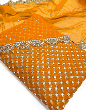 Hiba Bukhari Design: 3-Piece 9mm Chiffon Dress with Cutwork Dupatta - Yellow