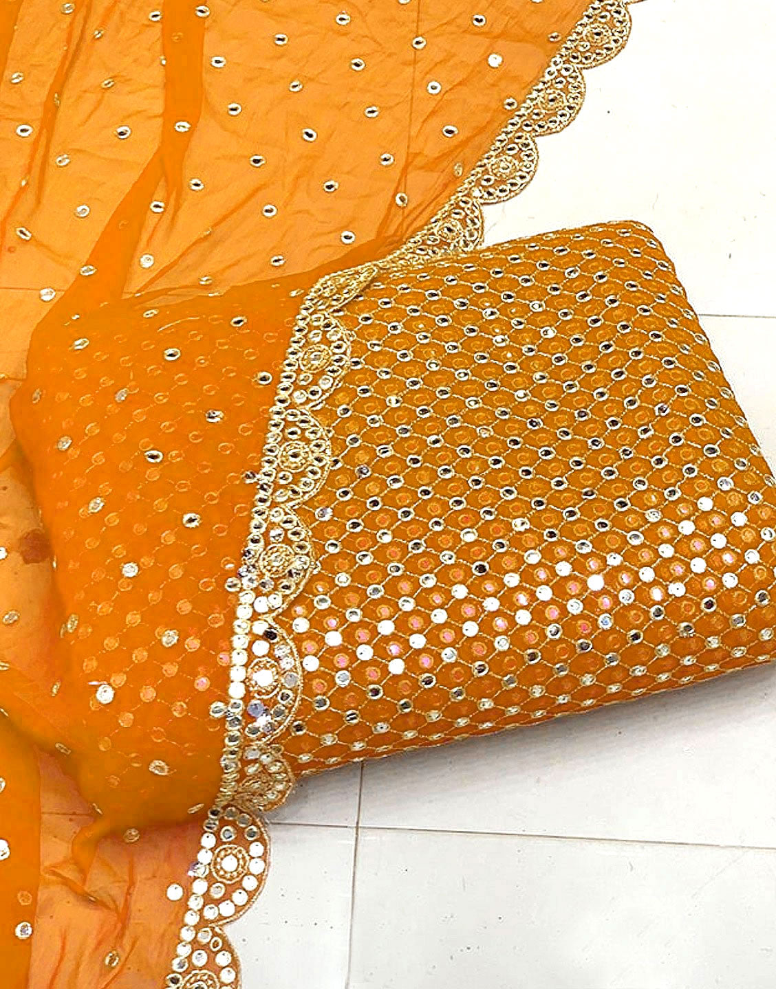 Hiba Bukhari Design: 3-Piece 9mm Chiffon Dress with Cutwork Dupatta - Yellow