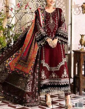 Heavy Embroidered Chiffon Wedding Dress with Jamawar Trouser