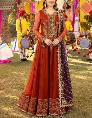 Elegant Formal Embroidered Chiffon Party Wear Maxi Dress