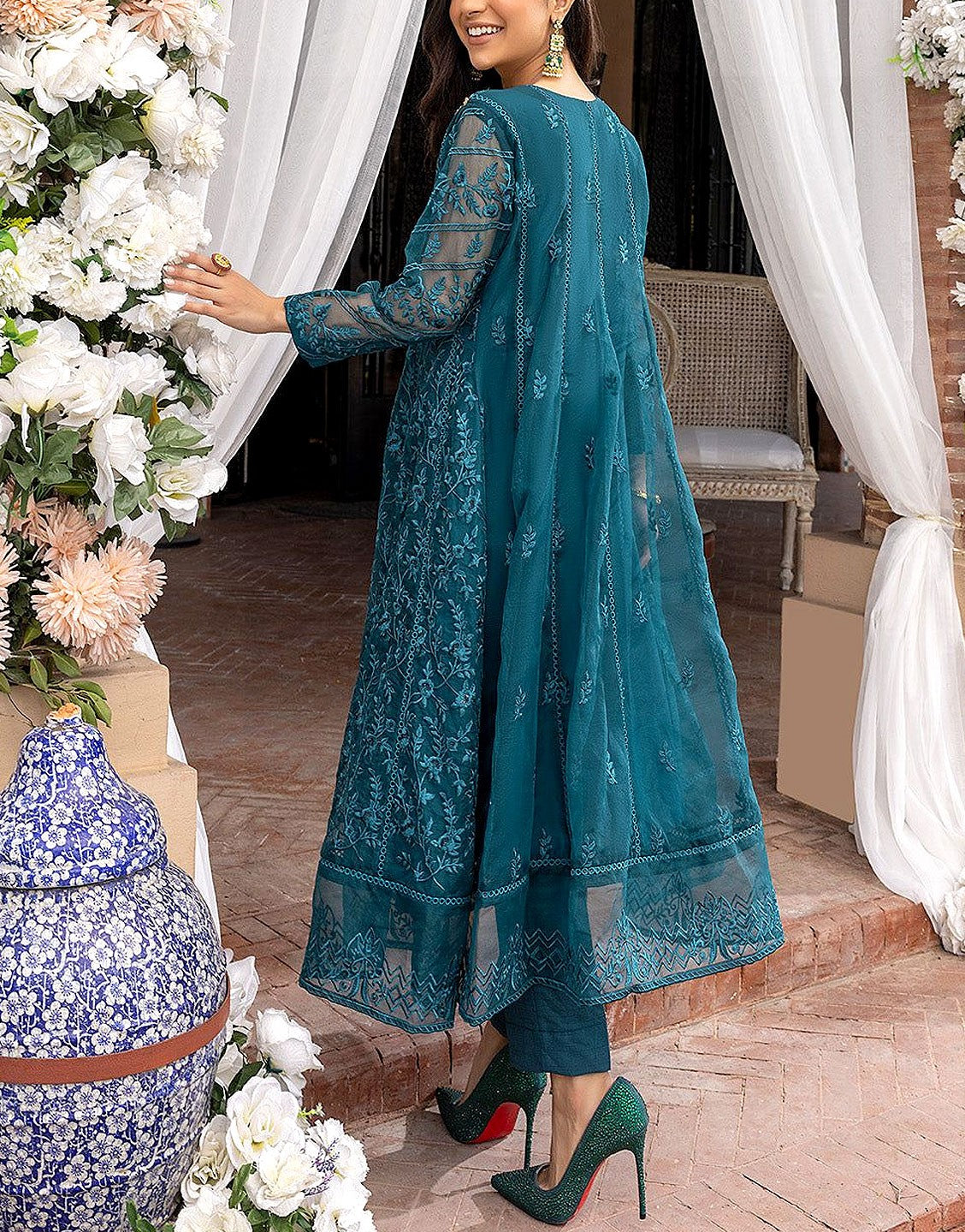 Luxury Embroidered Wedding Organza Frock