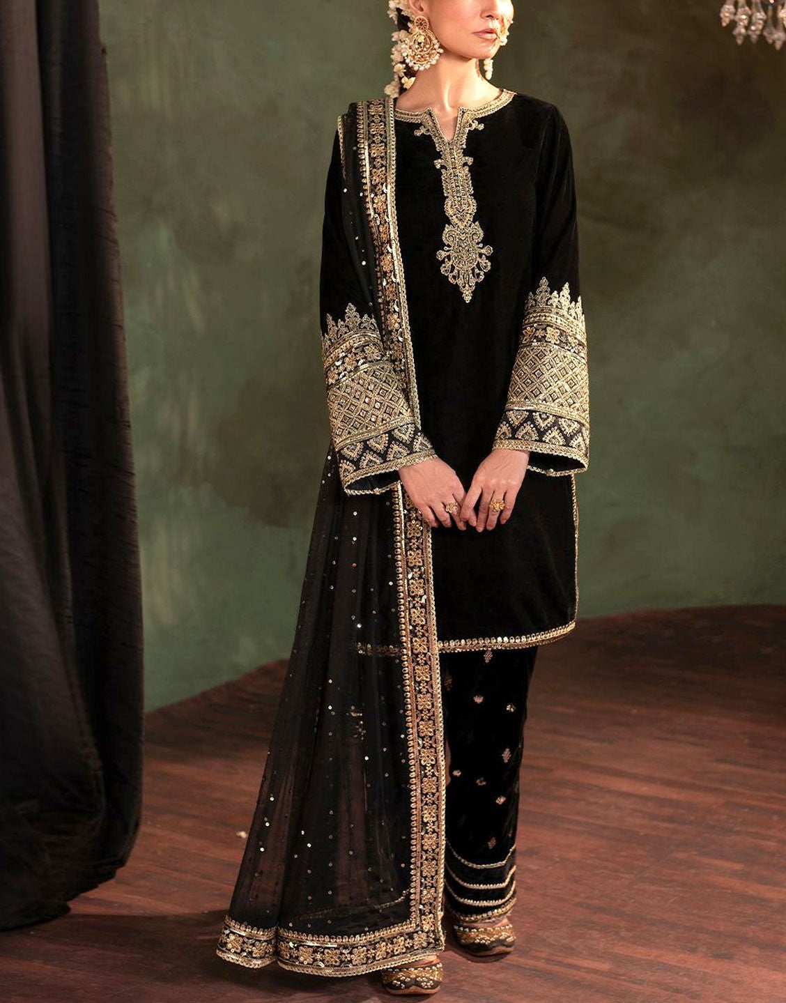 Fancy Embroidered Velvet Party Wear Dress with NET Dupatta – Best