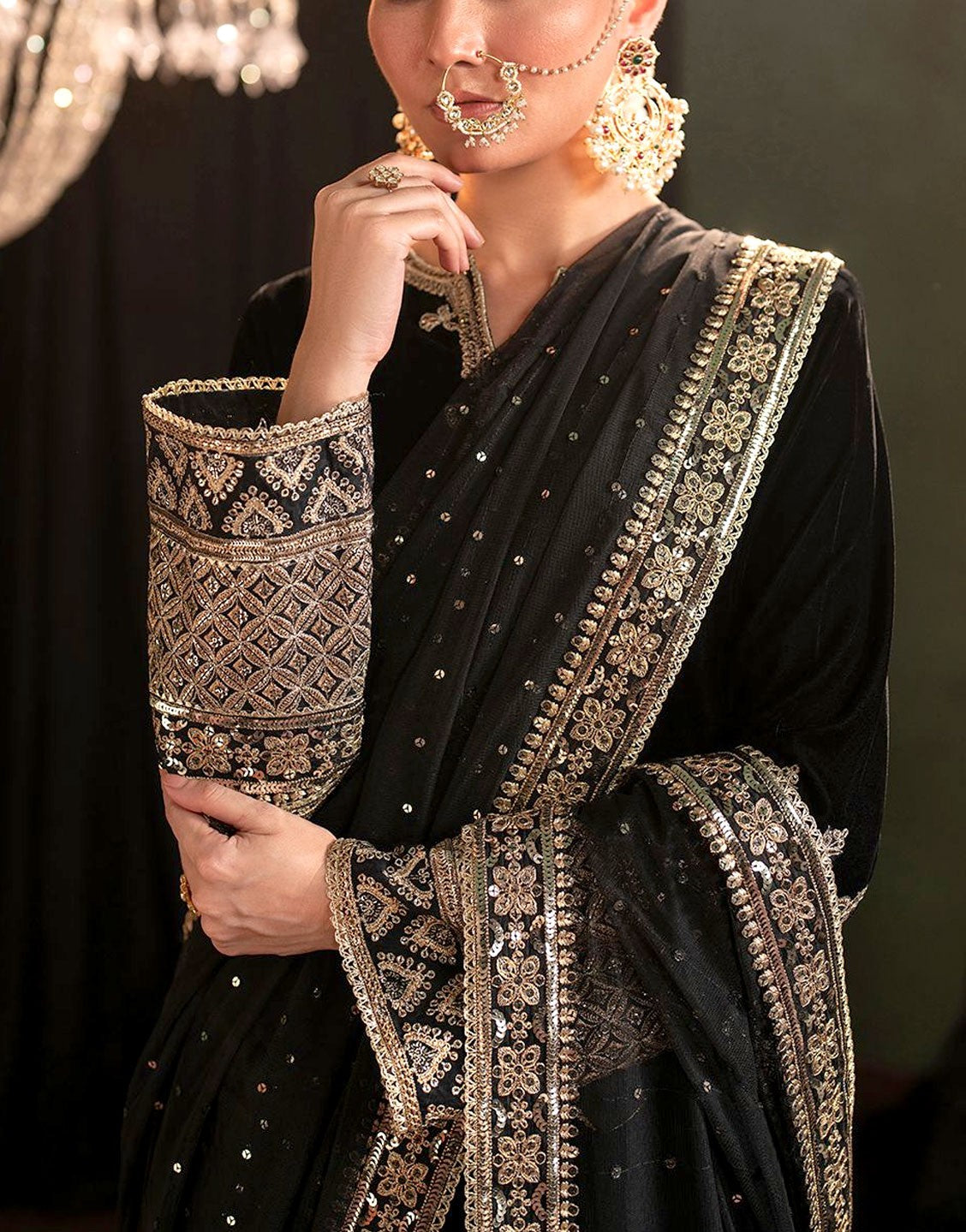 Fancy Embroidered Velvet Party Wear Dress with NET Dupatta