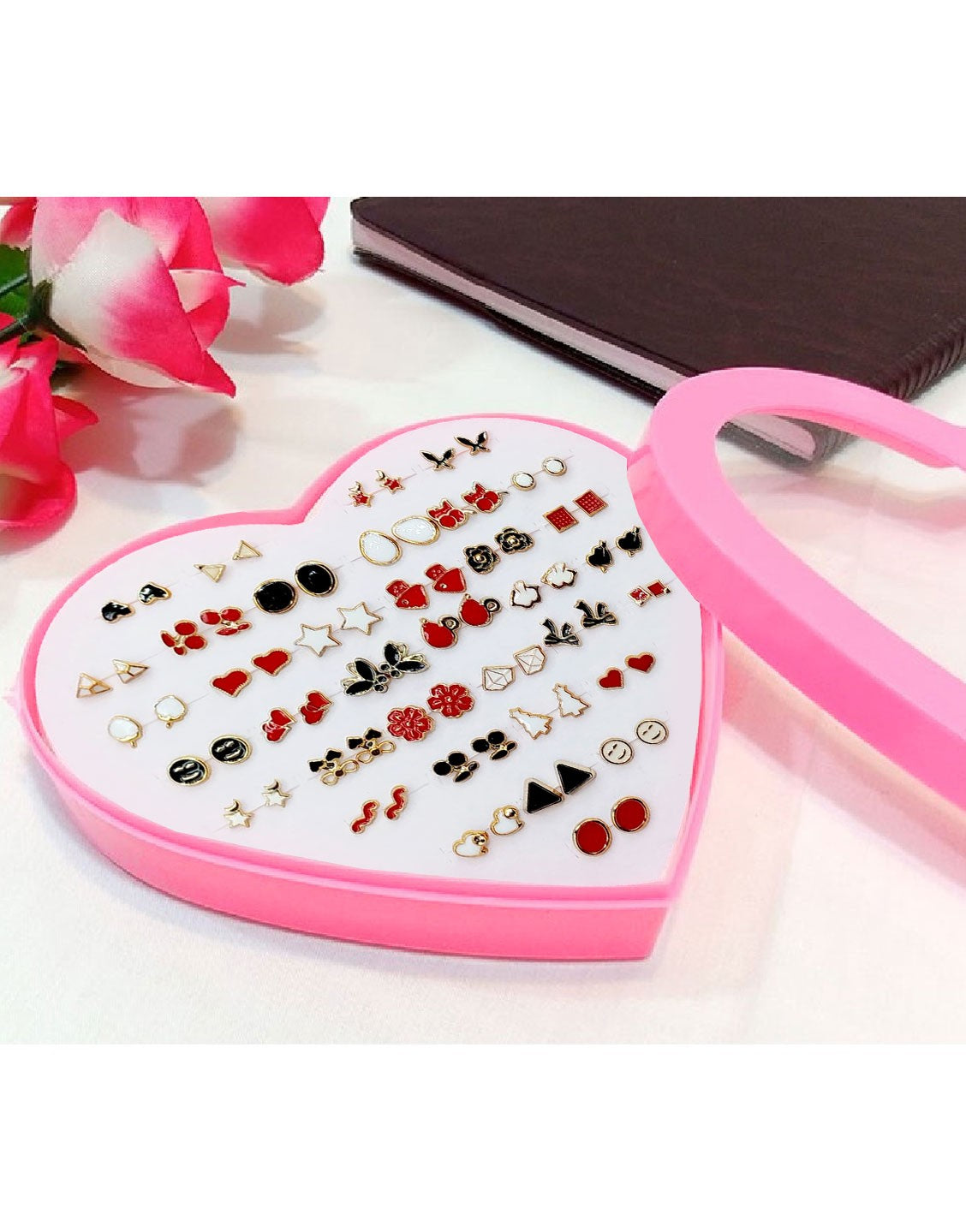 36 Pairs Mixed Color Earrings Set with Heart Shape Gift Packing