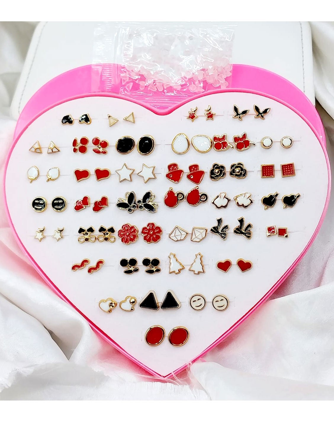 36 Pairs Mixed Color & Shaped Stud Earrings Set with Heart Shape Gift Packing