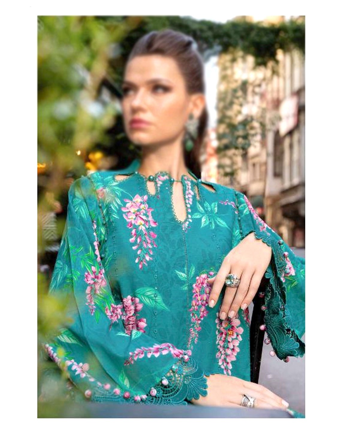 All-Over Print Schiffli Embroidered Lawn Dress with Chiffon Dupatta