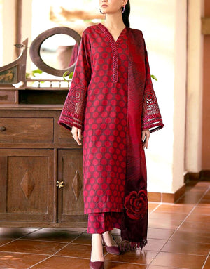 All-Over Print Embroidered Lawn Dress with Printed Chiffon Dupatta