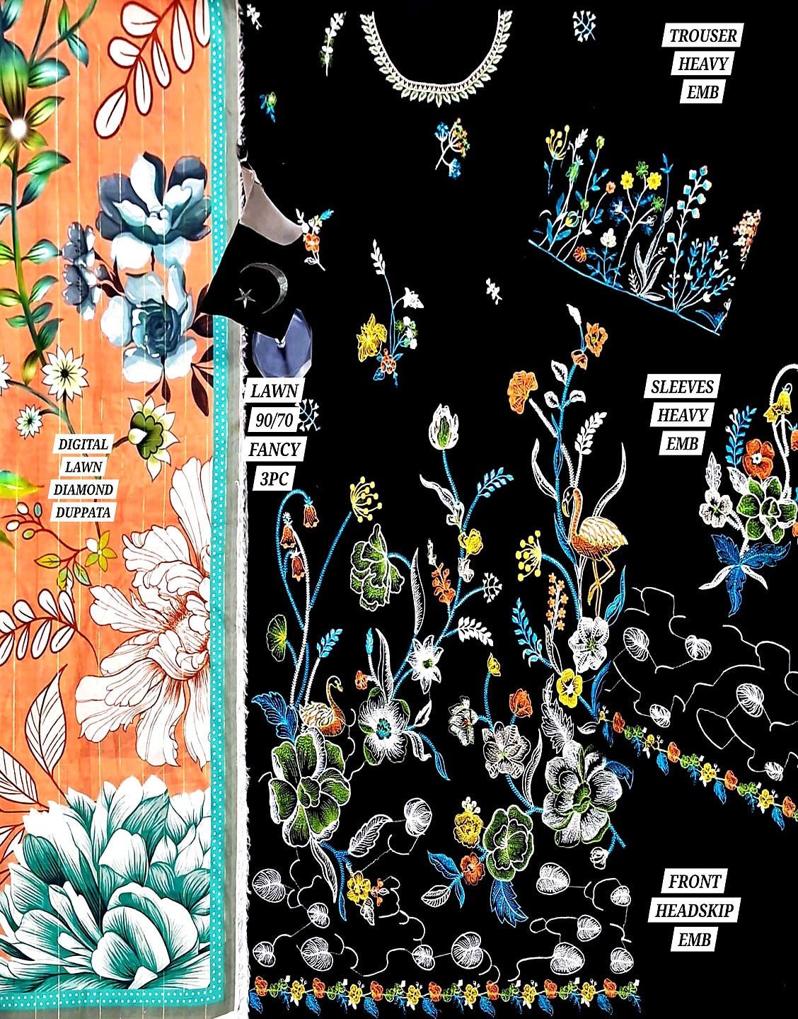 Embroidered Lawn Dress with Digital Print Diamond Lawn Dupatta