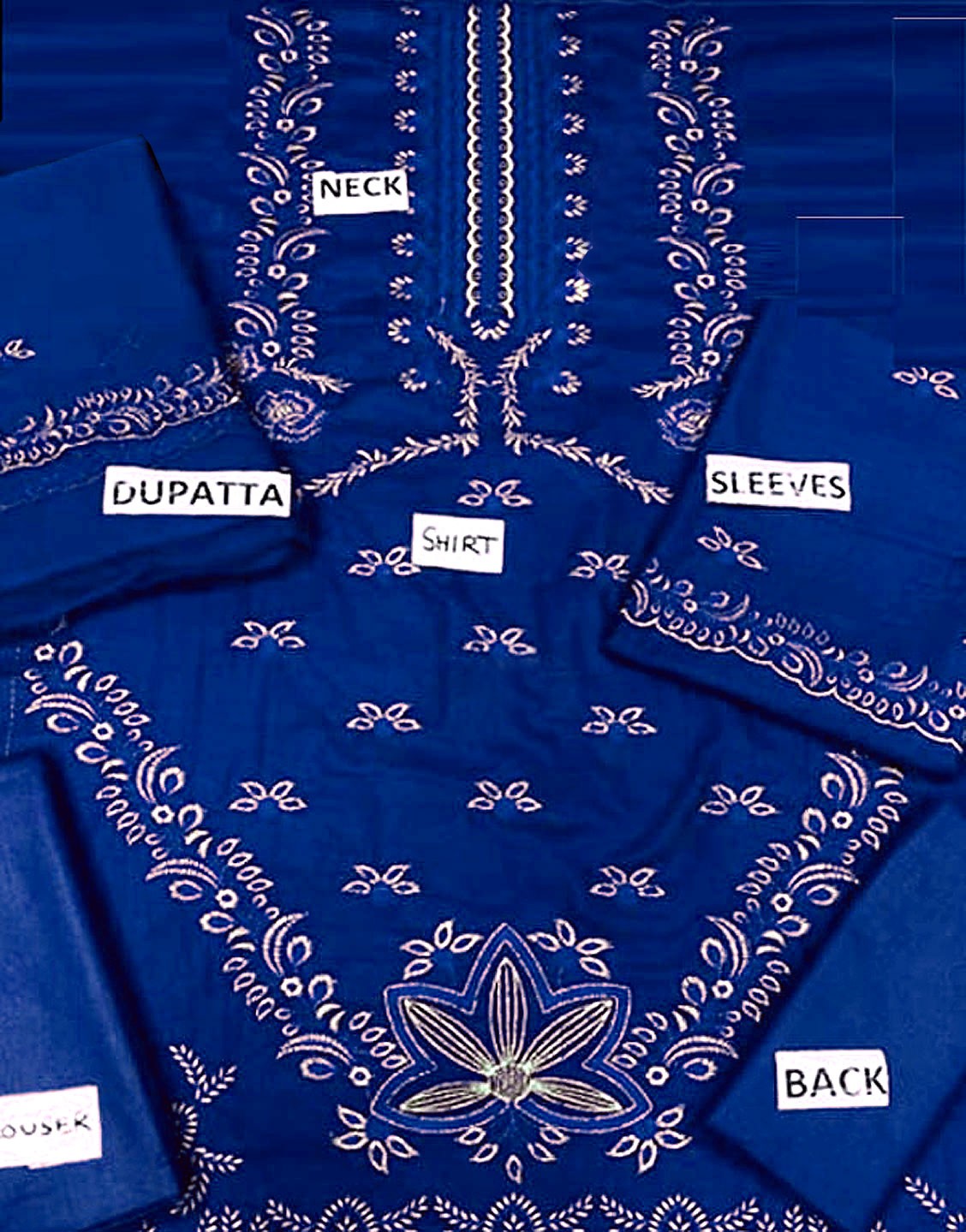 Elegant Embroidered Royal Blue Cotton Lawn Dress with Chiffon Dupatta