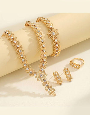 4-Piece Elegant Party Wear Necklace Set with Adjustable Ring, Bracelet & Earrings