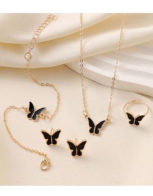 4-Piece Trendy Butterfly Shape Jewelry Set with Bracelet, Earring, Necklace and Ring