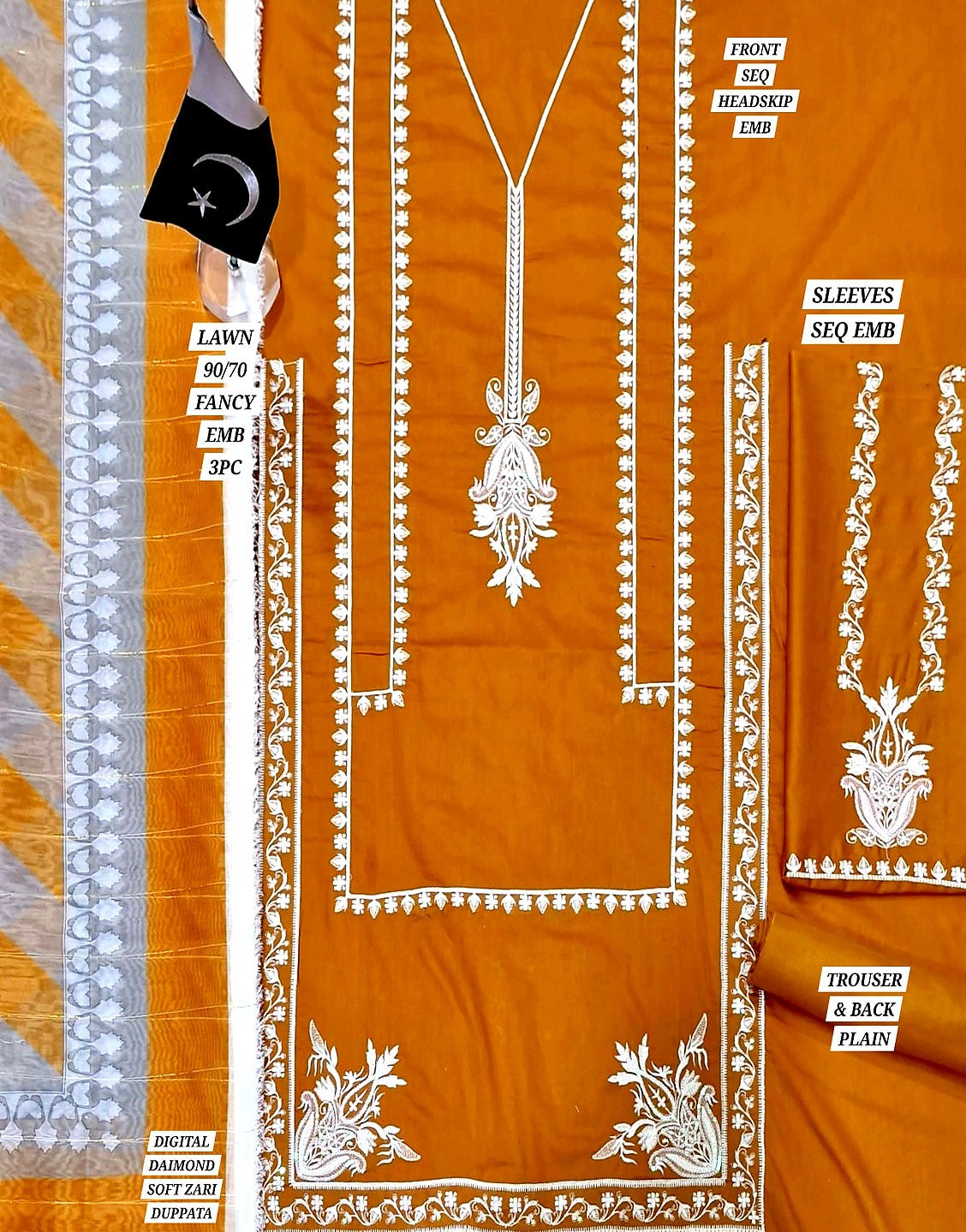 Heavy Embroidered Lawn Suit with Diamond Zari Dupatta