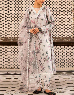 Elegant Embroidered Lawn Suit  with Organza Dupatta
