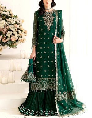 Heavy Embroidered Formal Chiffon Dress with Silk Gharara Trouser