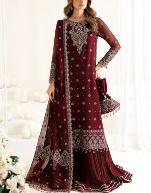 Heavy Embroidered Formal Chiffon Dress with Silk Gharara Trouser