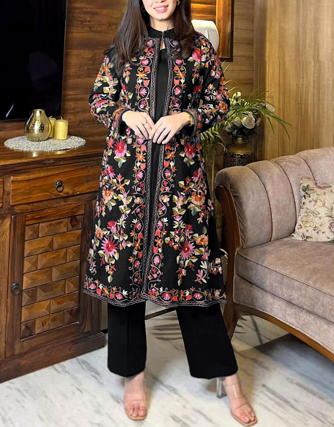 Readymade 2-Piece Embroidered Shamoz Silk Dress