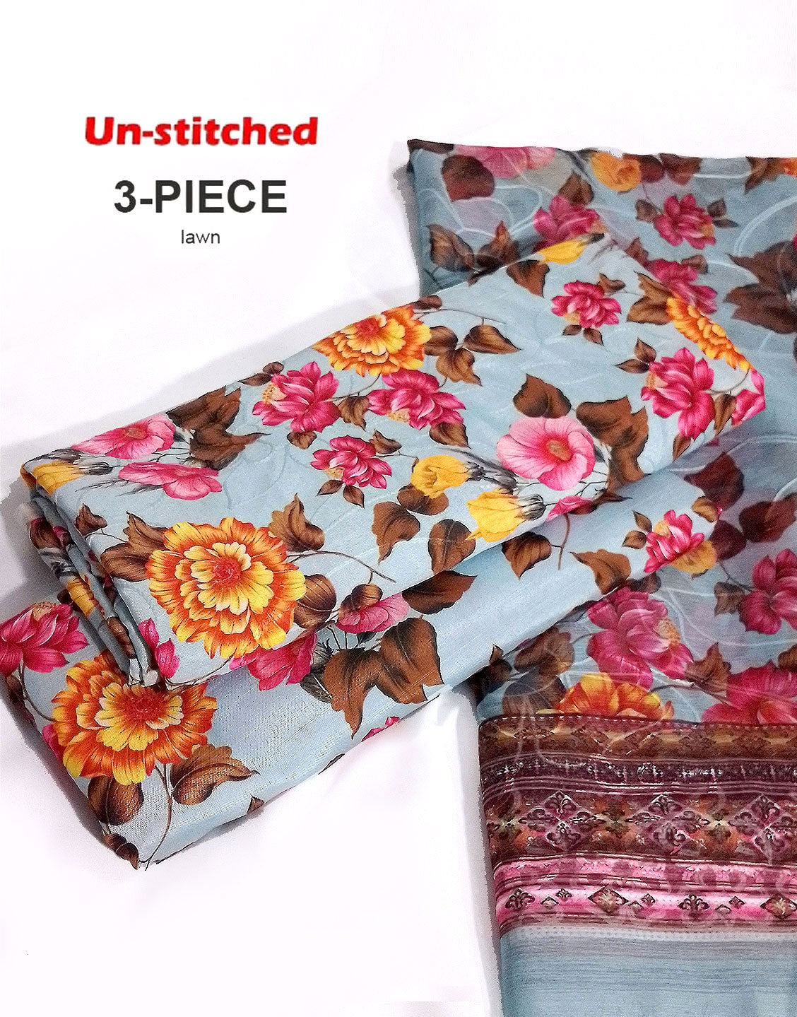 All-Over Print Scroll Embroidered Swiss Lawn Dress with Chiffon Dupatta