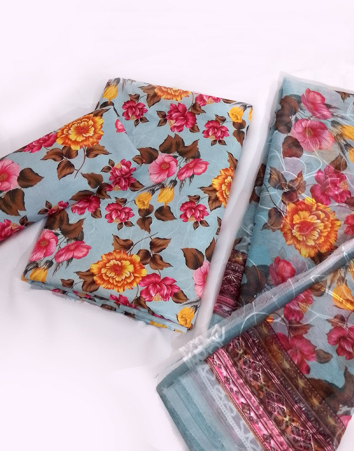 All-Over Print Scroll Embroidered Swiss Lawn Dress with Chiffon Dupatta