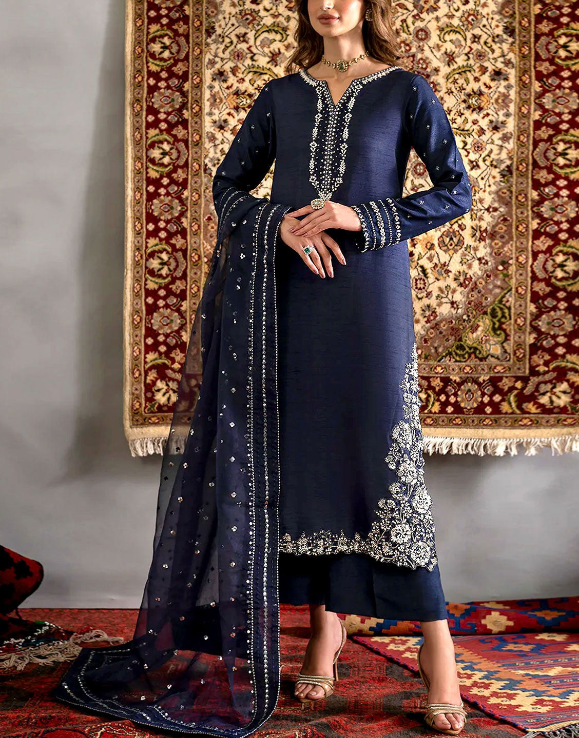 silk party dresses Handwork Embroidered Silk Party Wear Dress with NET Dupatta – Best Price  Online in Pakistan