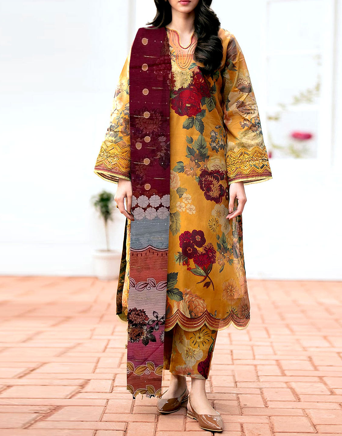 All-Over Digital Print Lawn Dress with Swiss Zari Dupatta