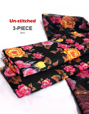 All-Over Print Scroll Embroidered Swiss Lawn Dress with Chiffon Dupatta