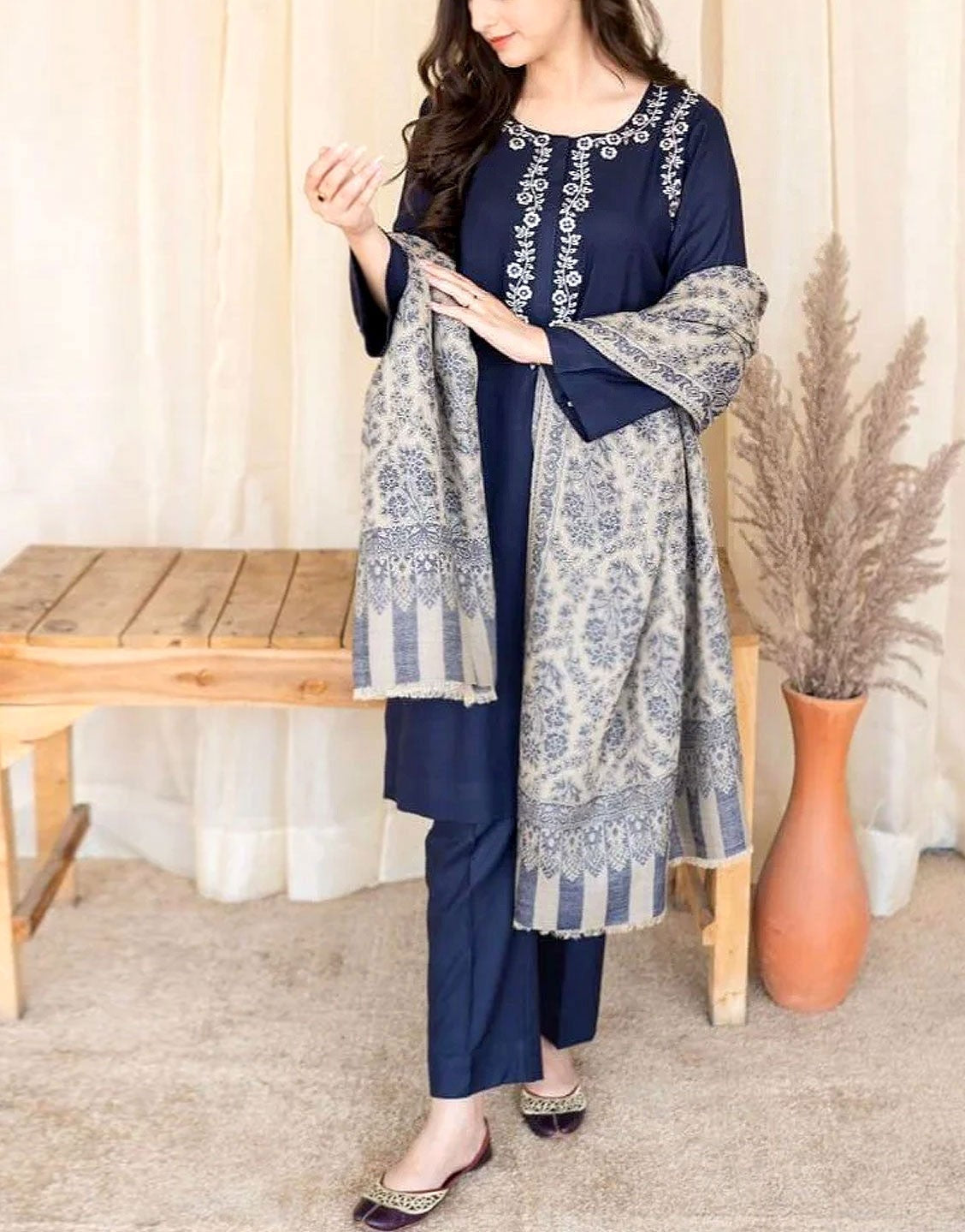 Trendy Embroidered Lawn Suit  with Printed Lawn Dupatta