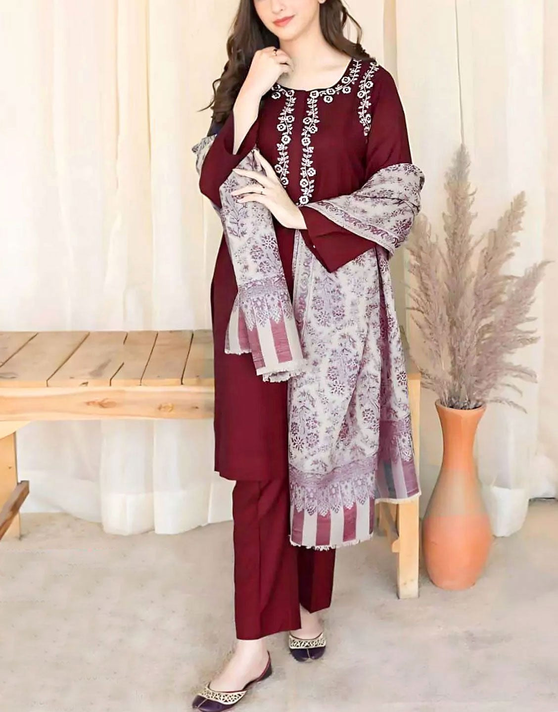 Trendy Embroidered Lawn Dress with Printed Lawn Dupatta